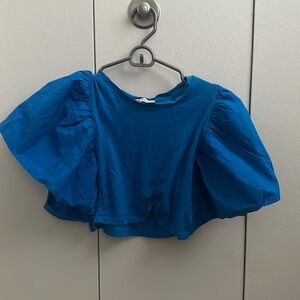 Blue flare sleeve crop top